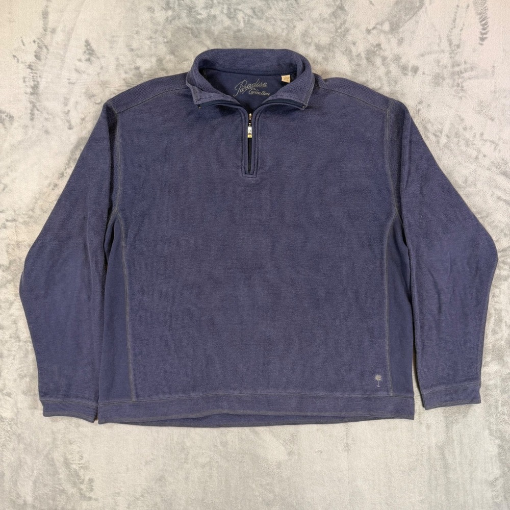 Paradise Collection Mens Blue Quarter Zip Pullover Sweater Size‎ L Waffle Knit